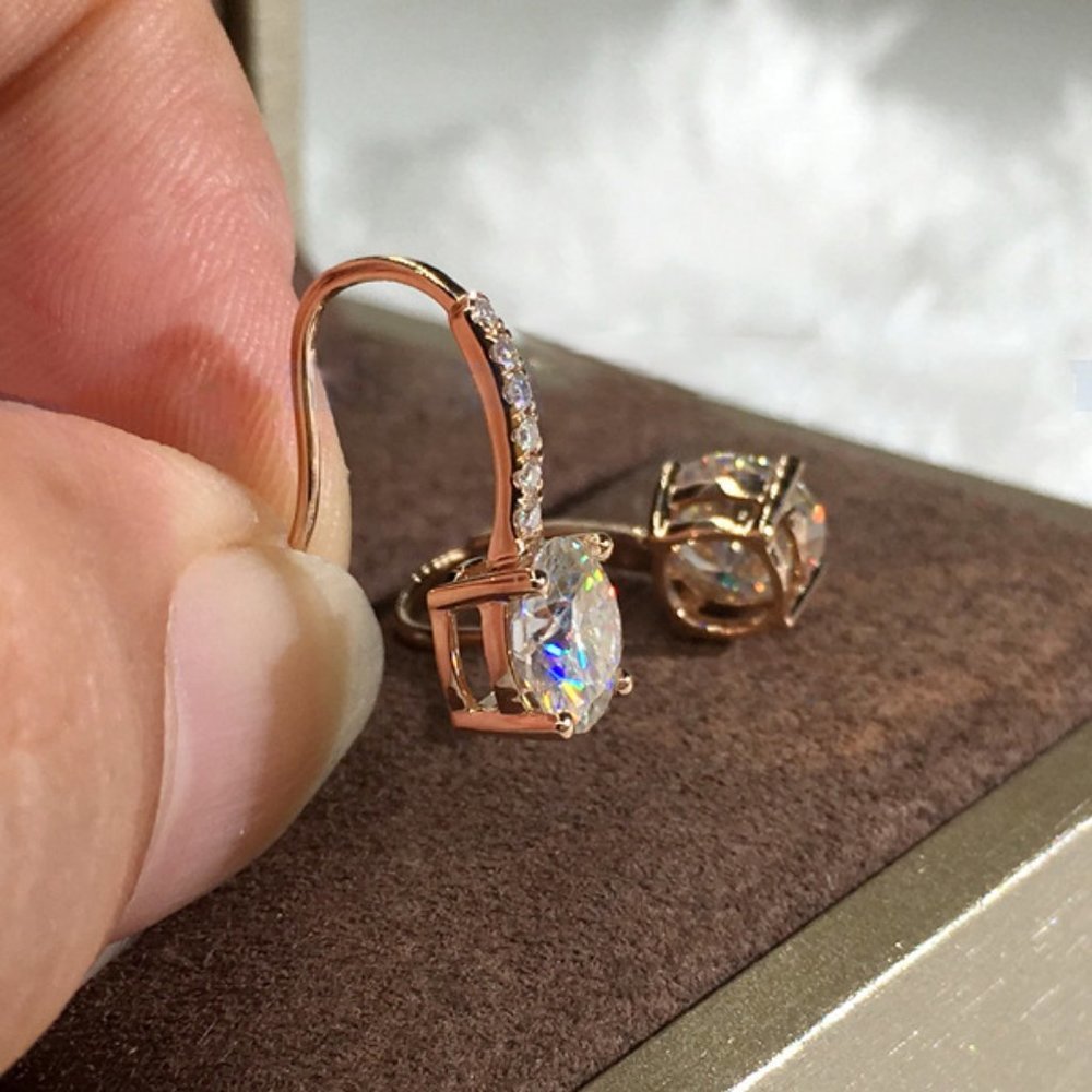 *NEW Silver/Rose Gold Round Diamond Drop Earrings - Picture 11 of 11